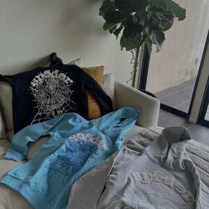 Spider Graphic Hoodies in Black, Blue, and Gray